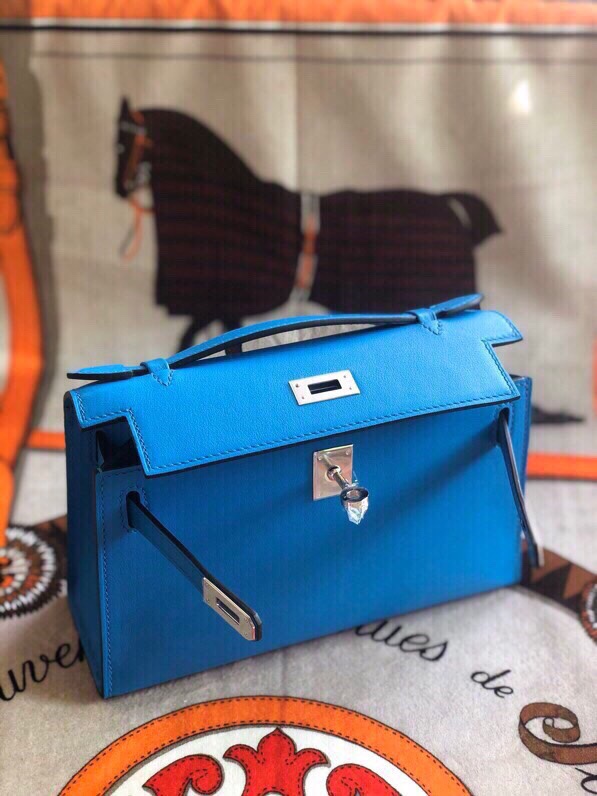 에르메스 미니 켈리백22 블루 은장 스위프트